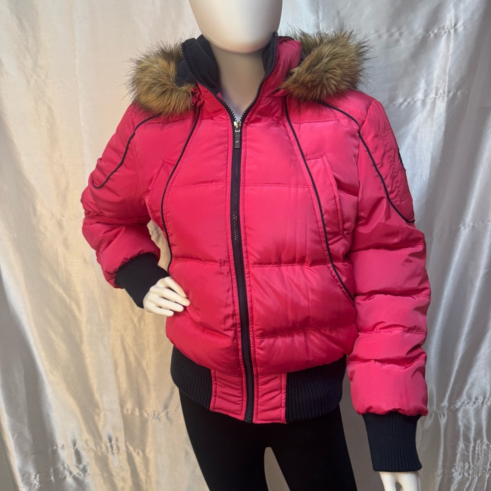 *New* Nautica Hot Pink Down Quilted Puffer Winter Jacket with Faux Fur Hood